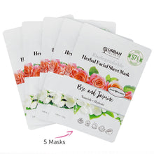 Load image into Gallery viewer, Rose + Jasmine Biodegradable Herbal Facial Sheet Mask 0.88 fl. oz (25g) x 5 Pack