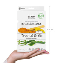 Load image into Gallery viewer, Turmeric + Aloe Vera Biodegradable Herbal Facial Sheet Mask 0.88 (25g) fl. oz x 5 Pack